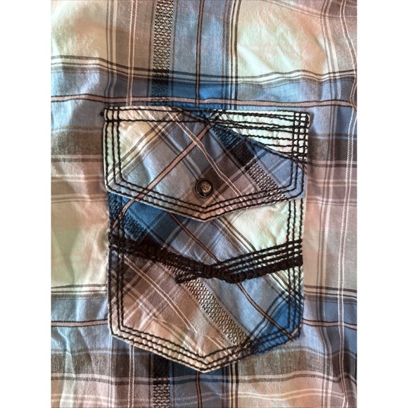 BKE Buckle Black Blue Gray Shirt Mens Plaid Western Snap XXL Athletic Fit - Picture 5 of 12